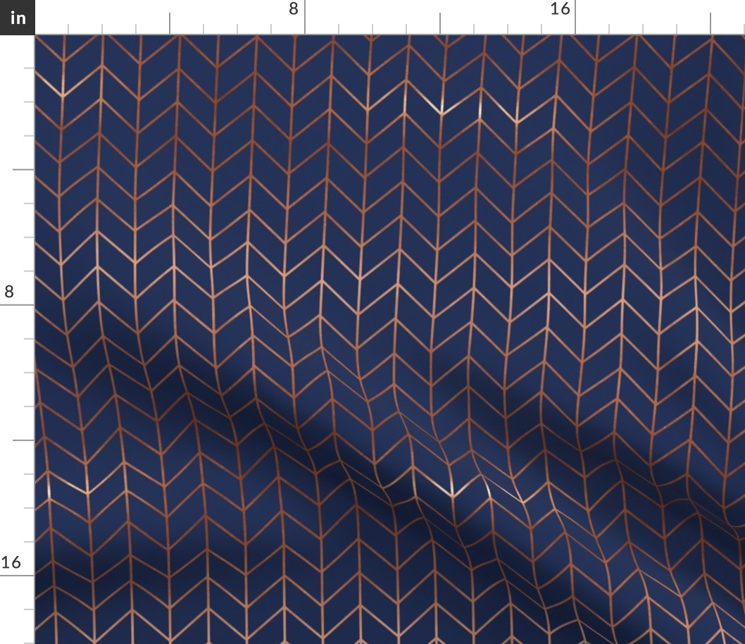 navy blue chevron fabric rose gold metallic effect