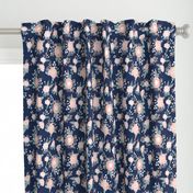 florals - navy blue, blush pink, taupe fabric