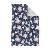 florals - navy blue, blush pink, taupe fabric