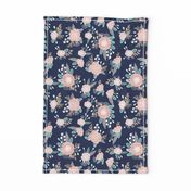 florals - navy blue, blush pink, taupe fabric