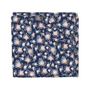 florals - navy blue, blush pink, taupe fabric