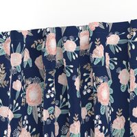 florals - navy blue, blush pink, taupe fabric