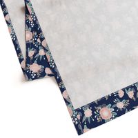 florals - navy blue, blush pink, taupe fabric