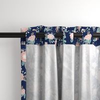 florals - navy blue, blush pink, taupe fabric