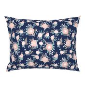 florals - navy blue, blush pink, taupe fabric