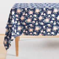 florals - navy blue, blush pink, taupe fabric