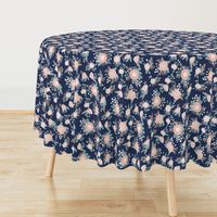 florals - navy blue, blush pink, taupe fabric