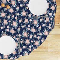 florals - navy blue, blush pink, taupe fabric