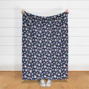 florals - navy blue, blush pink, taupe fabric