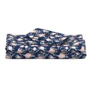 florals - navy blue, blush pink, taupe fabric