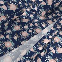 florals - navy blue, blush pink, taupe fabric