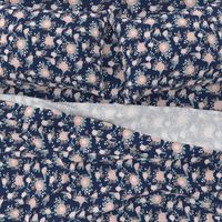 florals - navy blue, blush pink, taupe fabric