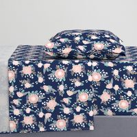 florals - navy blue, blush pink, taupe fabric