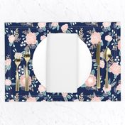 florals - navy blue, blush pink, taupe fabric