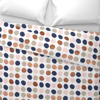 dots rose gold navy blue, taupe and blush pink dot fabric