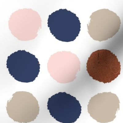 dots rose gold navy blue, taupe and blush pink dot fabric