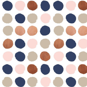 dots rose gold navy blue, taupe and blush pink dot fabric