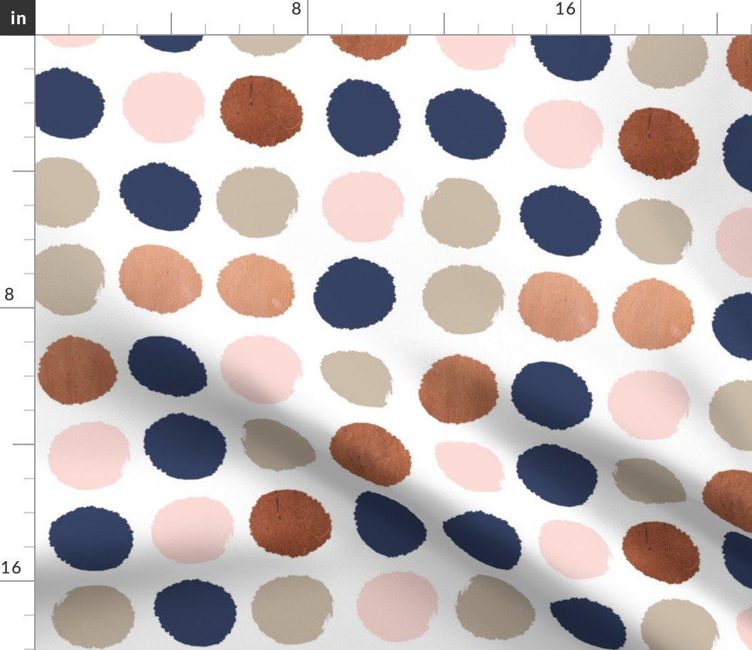 dots rose gold navy blue, taupe and blush pink dot fabric