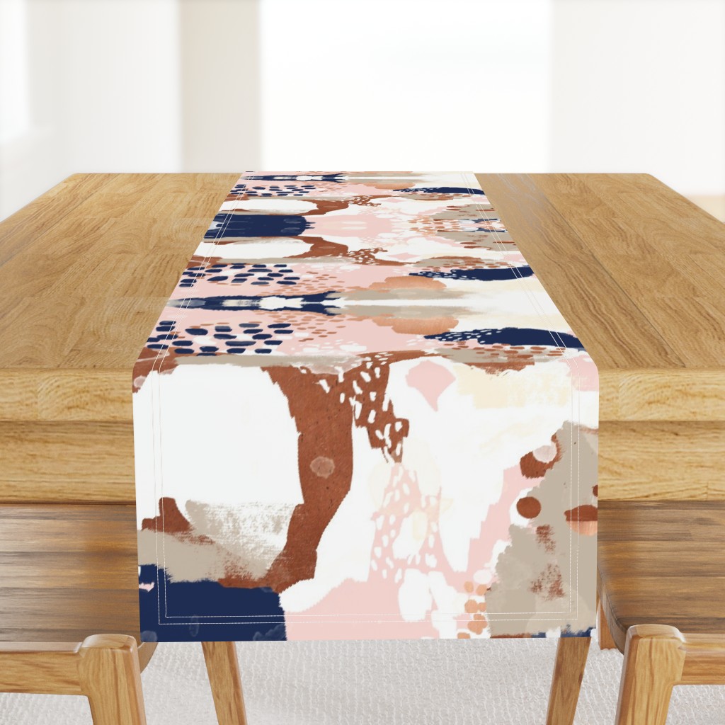 sonia abstract fabric painted rose gold blush pink and navy fabric