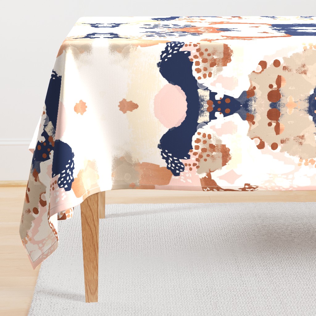 sonia abstract fabric painted rose gold blush pink and navy fabric