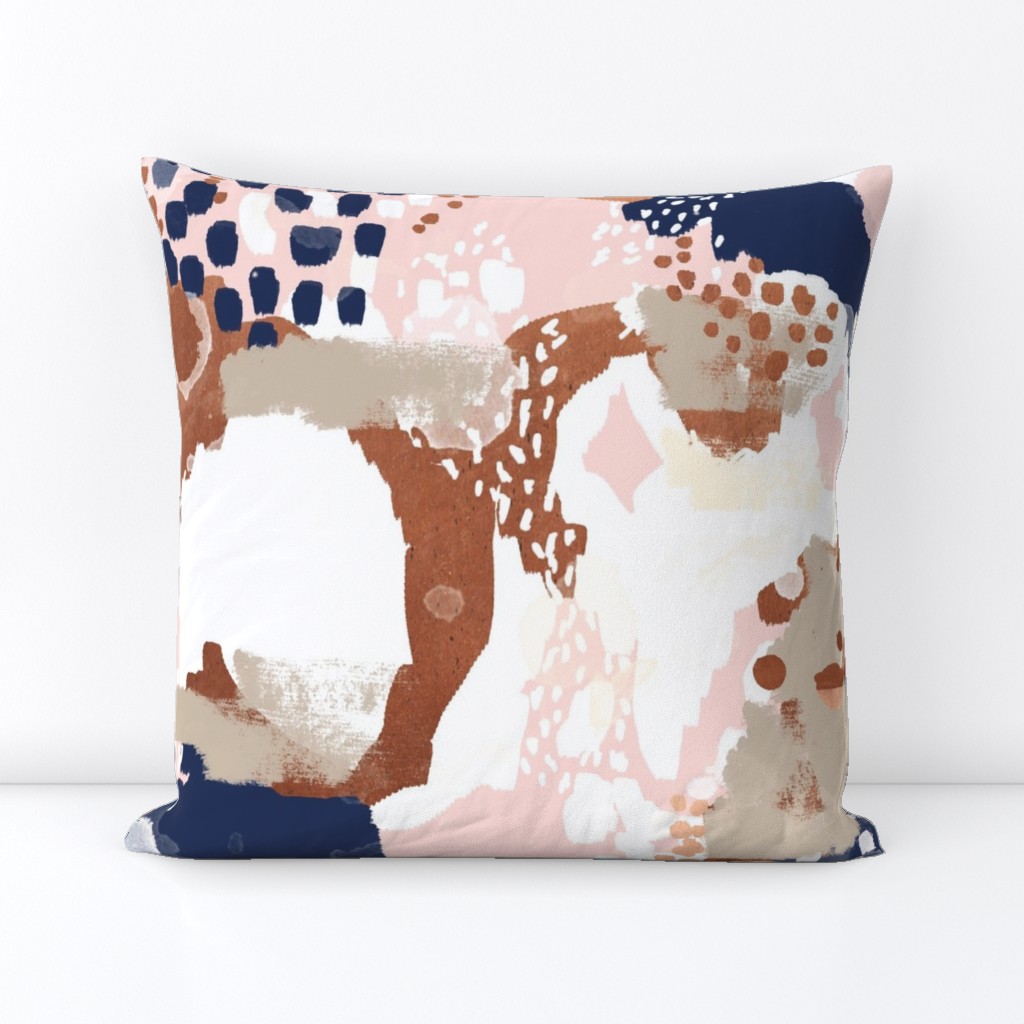 sonia abstract fabric painted rose gold blush pink and navy fabric