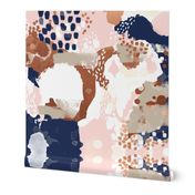 sonia abstract fabric painted rose gold blush pink and navy fabric