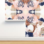 sonia abstract fabric painted rose gold blush pink and navy fabric