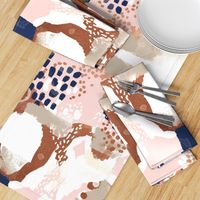 sonia abstract fabric painted rose gold blush pink and navy fabric