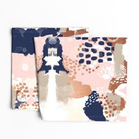 sonia abstract fabric painted rose gold blush pink and navy fabric