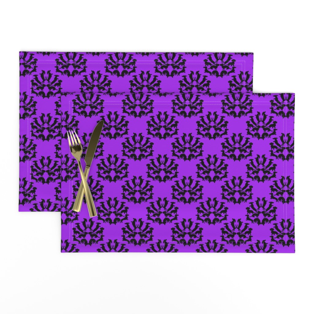 Custom Doxie Damask Black on Purple