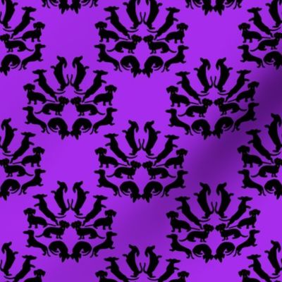 Custom Doxie Damask Black on Purple