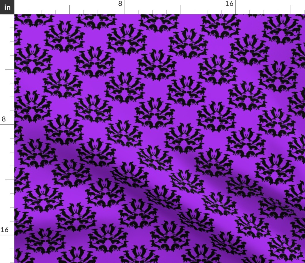 Custom Doxie Damask Black on Purple