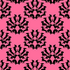 Custom Doxie Damask Black on Pink