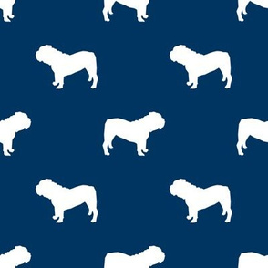 English Bulldog silhouette dog fabric navy