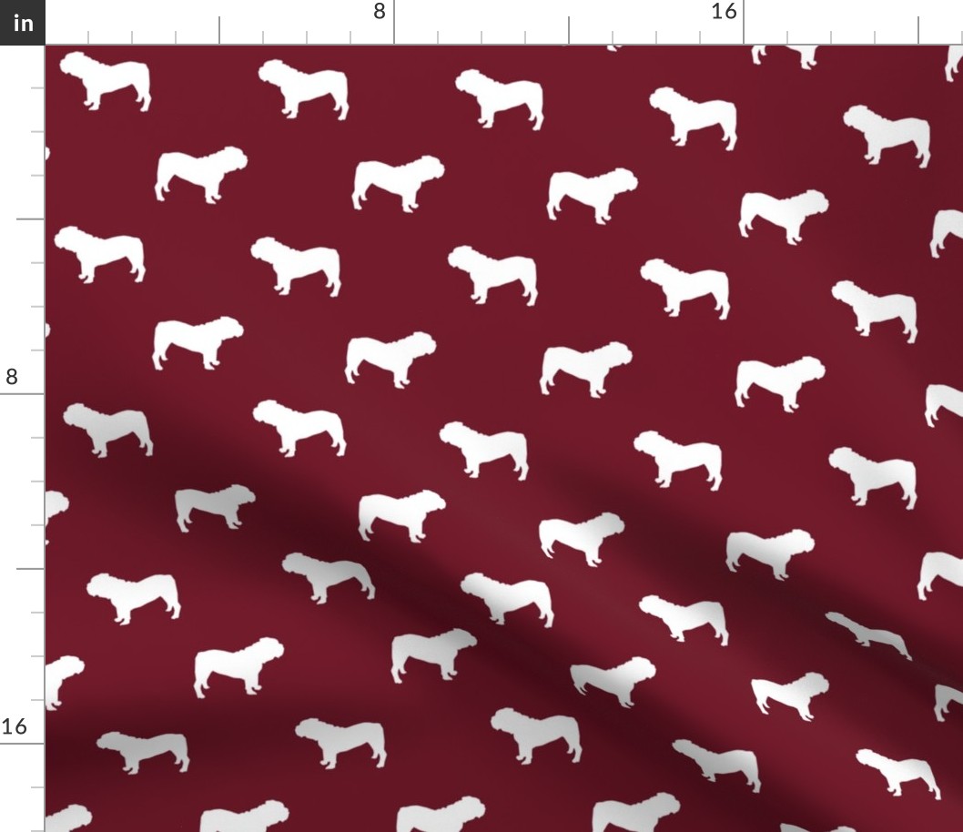 English Bulldog silhouette dog fabric ruby