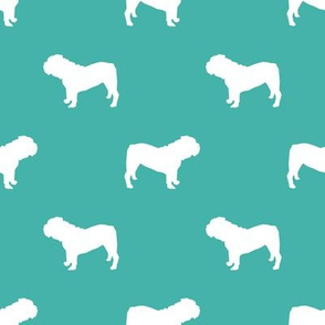 English Bulldog silhouette dog fabric turquoise