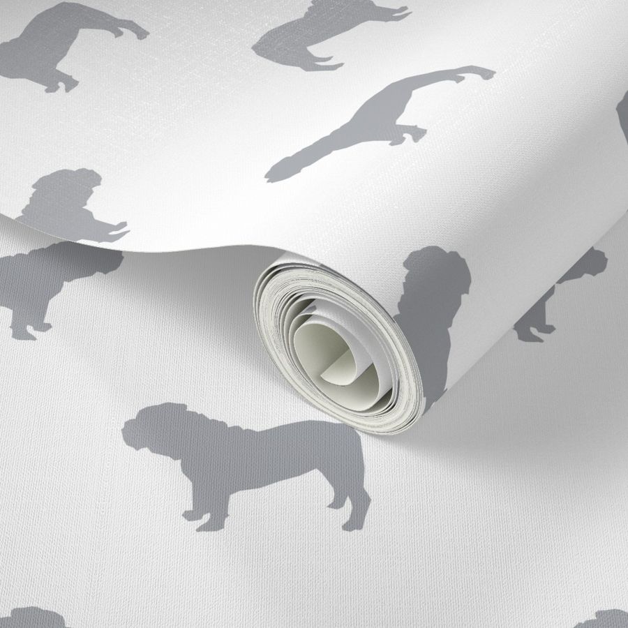 English Bulldog silhouette dog fabric grey