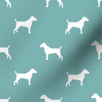 jack russell silhouette fabric dog silhouette fabric - gulf blue