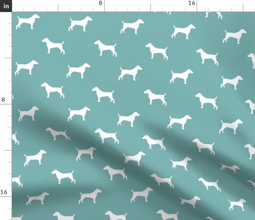 jack russell silhouette fabric dog silhouette fabric - gulf blue
