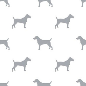 jack russell silhouette fabric dog silhouette fabric - white and grey