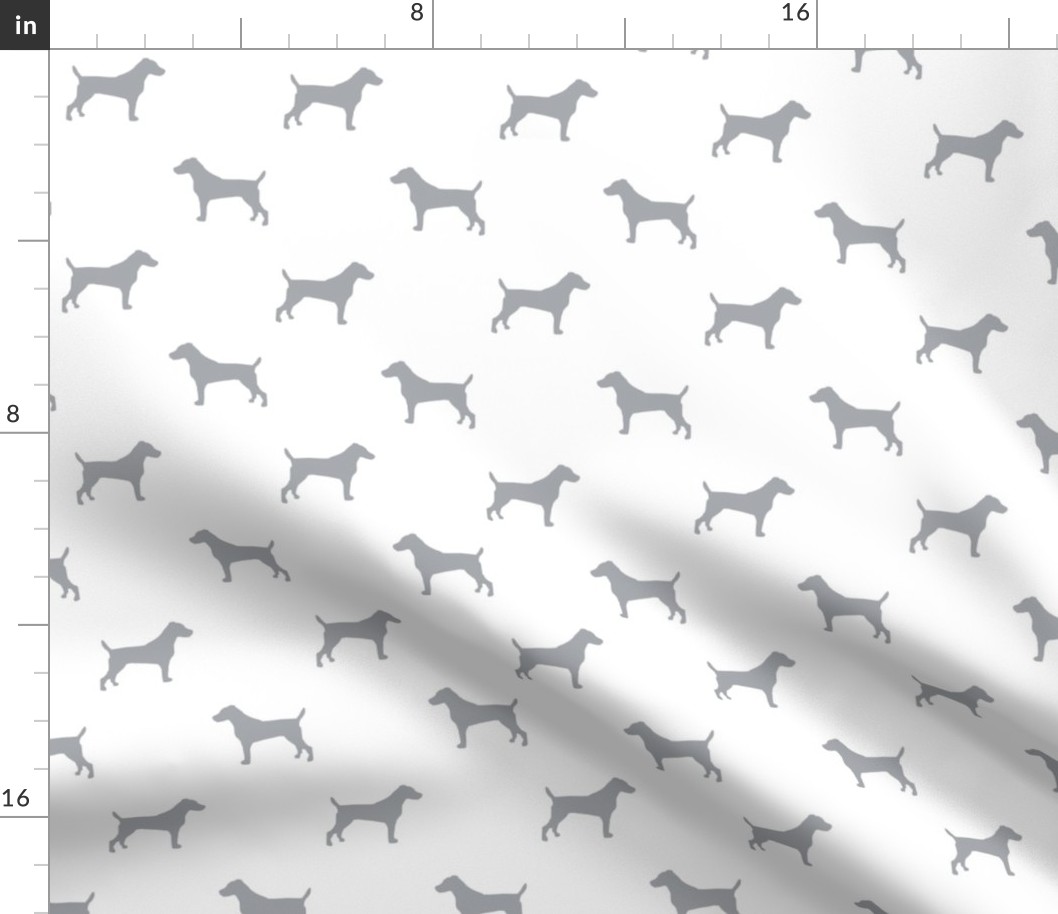 jack russell silhouette fabric dog silhouette fabric - white and grey