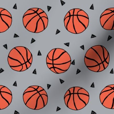 basketball fabric // sports basketball themed fabric - grey