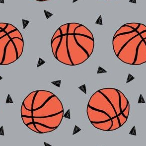 basketball fabric // sports basketball themed fabric - grey