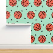 basketball fabric // sports basketball themed fabric - mint