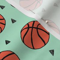 basketball fabric // sports basketball themed fabric - mint