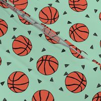 basketball fabric // sports basketball themed fabric - mint