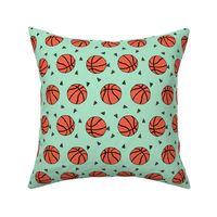 basketball fabric // sports basketball themed fabric - mint