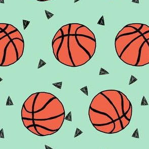 basketball fabric // sports basketball themed fabric - mint