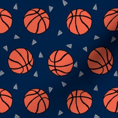 basketball fabric // sports basketball themed fabric - navy