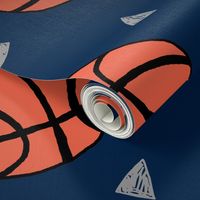 basketball fabric // sports basketball themed fabric - navy